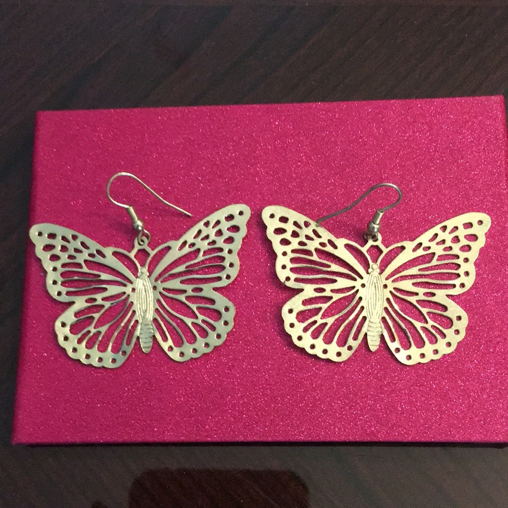 Golden colored butterfly earrings (not real gold) 2” wide